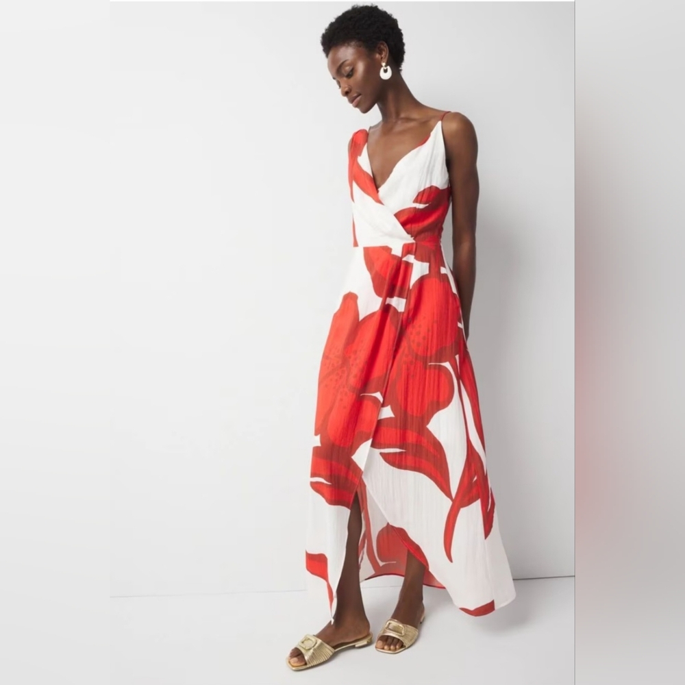White House Black Market Asymmetric Floral Maxi Dress, Fiery Red, Size 10P
